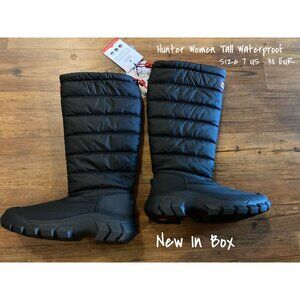 Hunter Intrepid Black Tall Snow Waterproof Puffer Boots Women 7 US 38 EU New